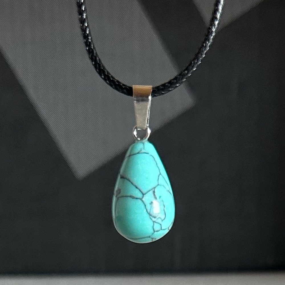 Blue Howlite Drop Pendant Natural Crystal Gemstone Necklace